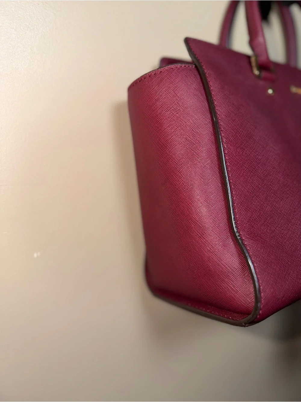 Michael Kors Wine Saffiano Leather Satchel with Scarf Accent